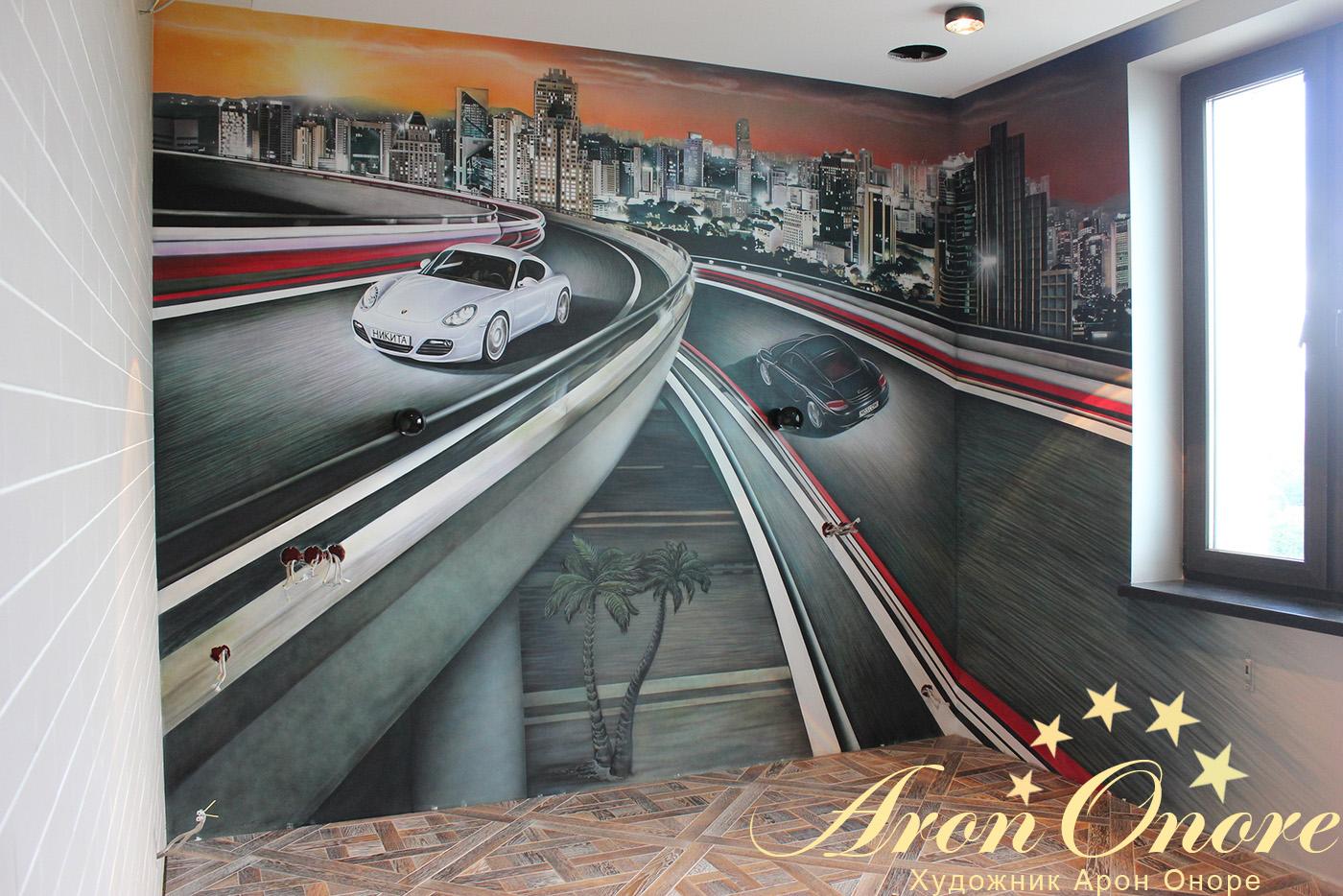 Рисунок на стене Porshe